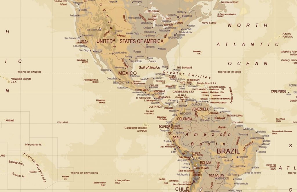 ▷ Mapa de América para imprimir | Político | Físico | Nombres | Mudo ????