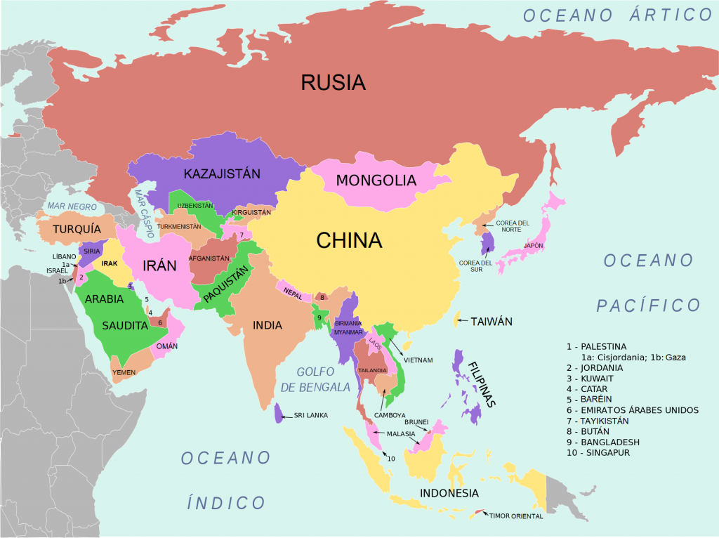 mapa politico de asia