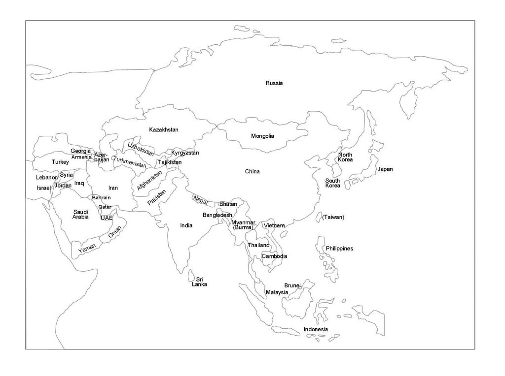 mapa de asia blanco nombres