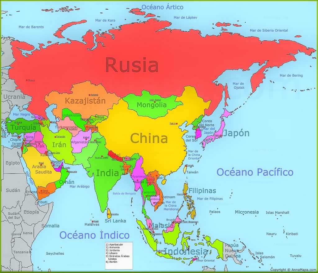 mapa de asia con nombres de paises y capitales