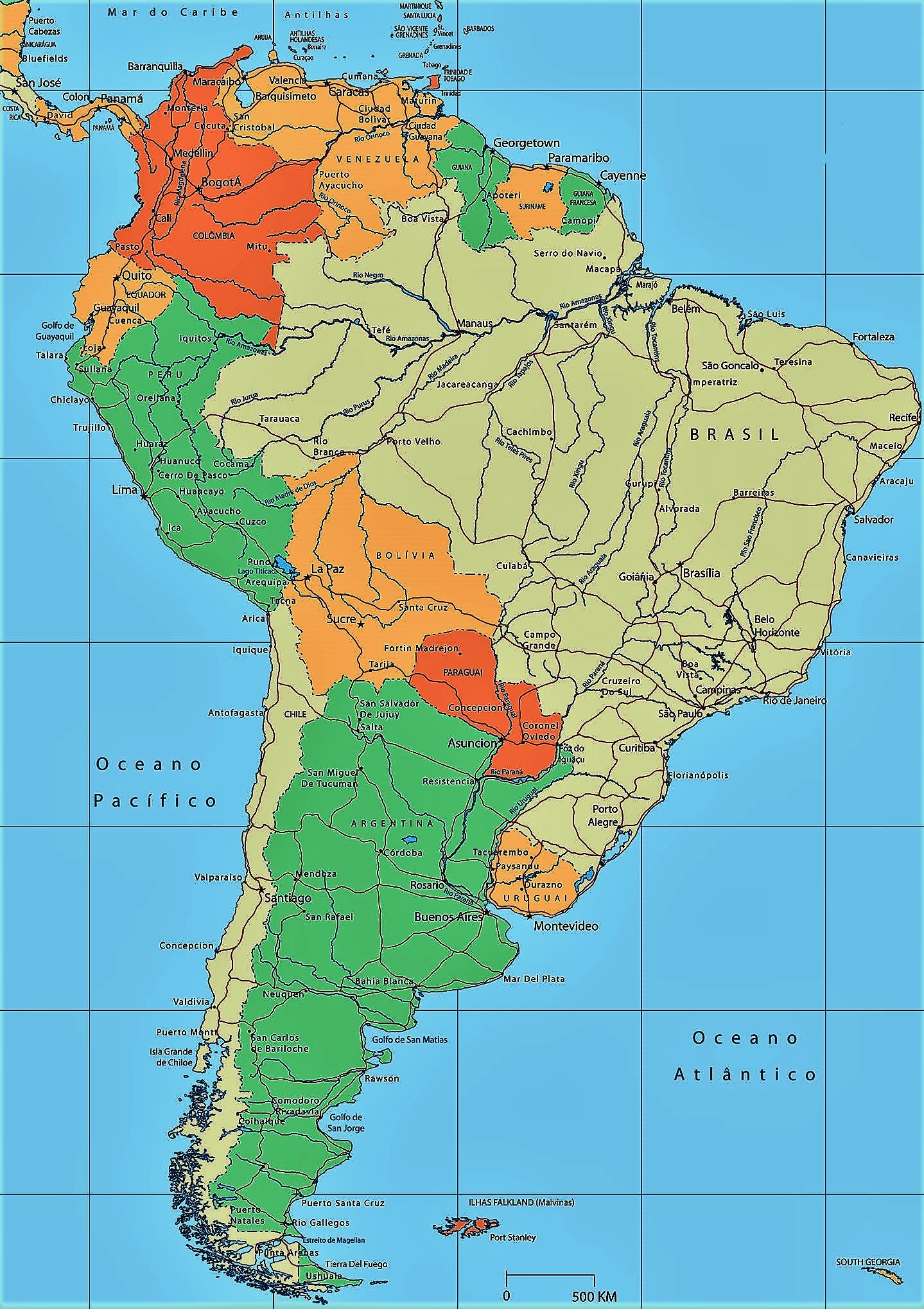 ▷ Mapa de América del Sur ???? Mapas de Sudamérica ⊛ Suramérica
