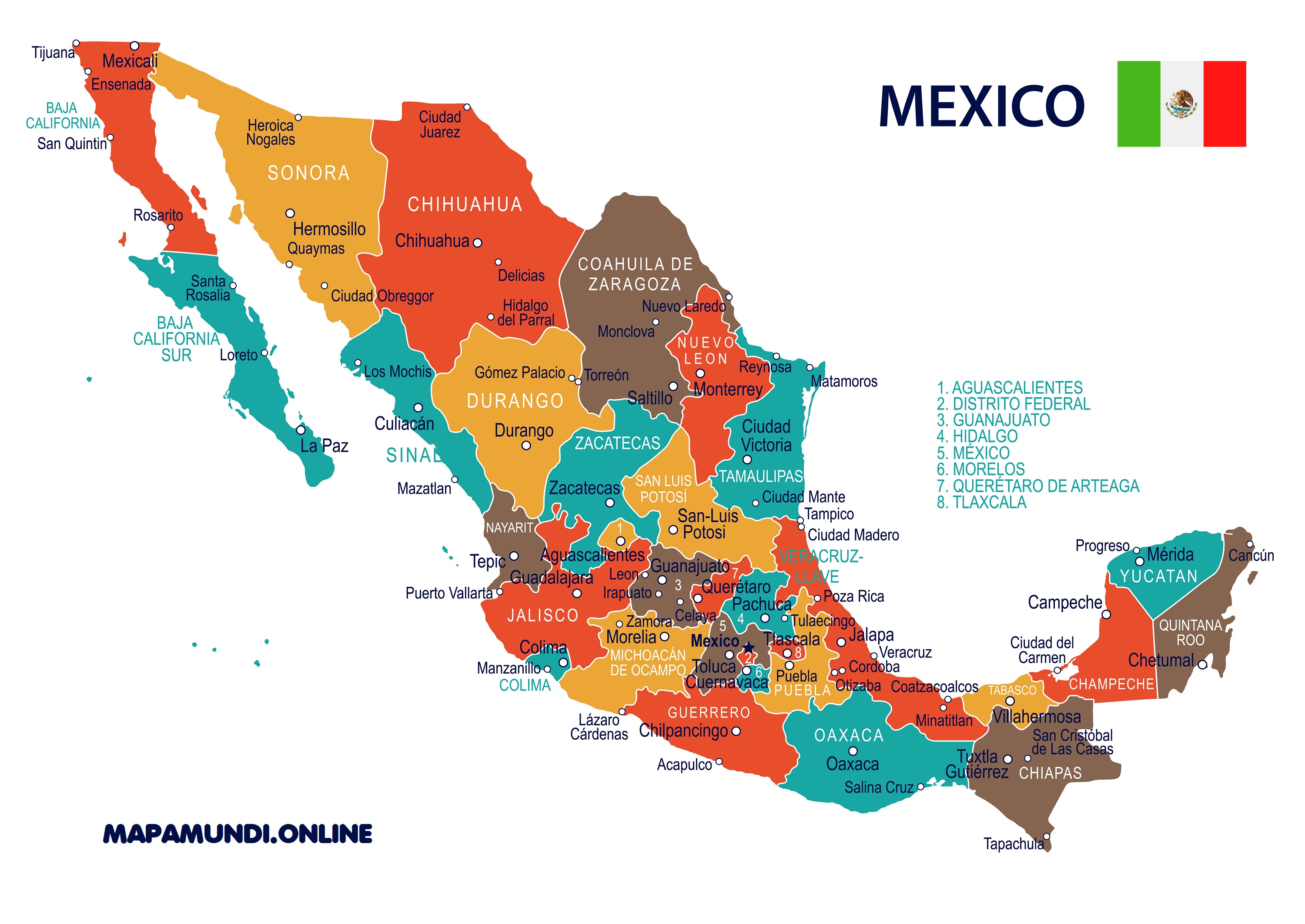 Mapa De M Xico Pol Tico Y F Sico Calidad HD Para Imprimir 2022   Mapa Politico Mexico 