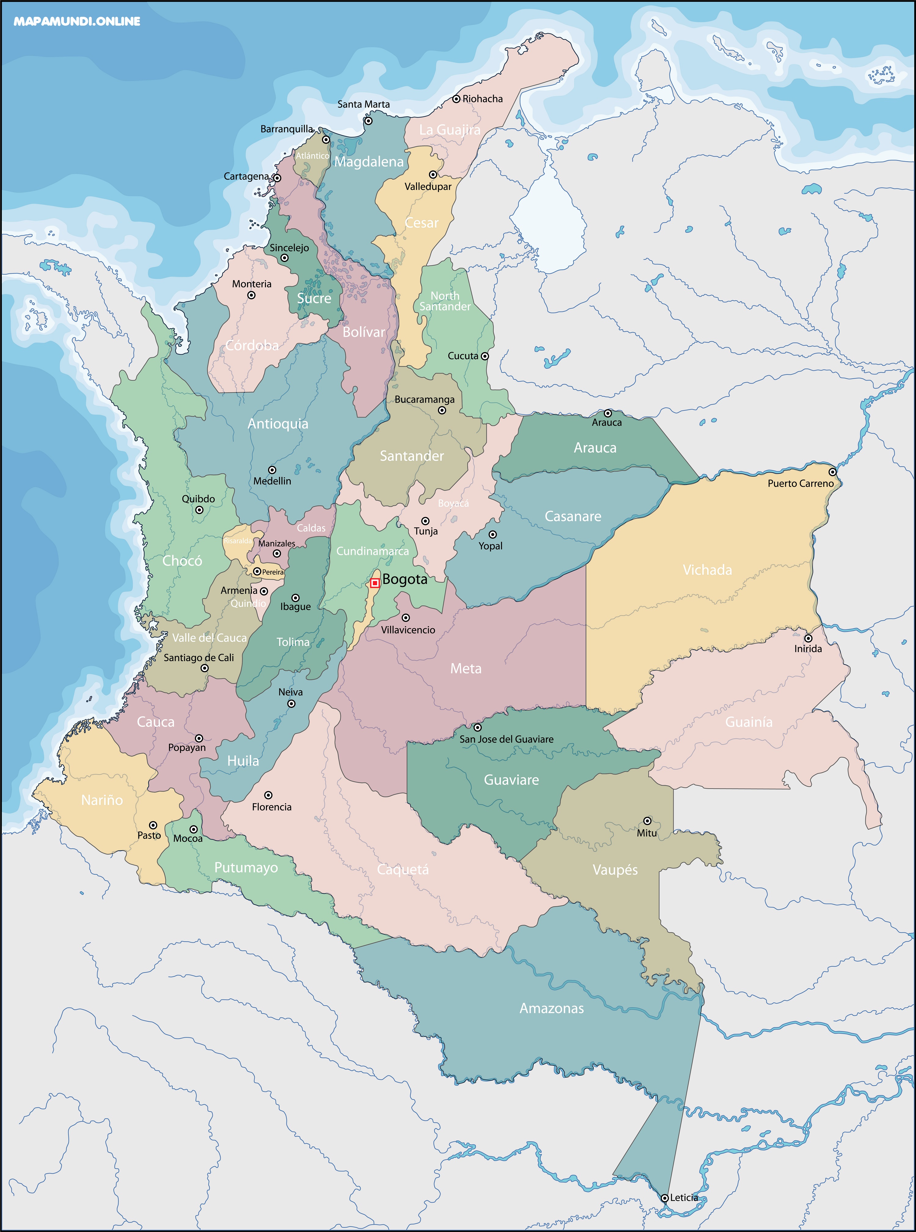 Mapa Politico De Colombia Blanco Y Negro