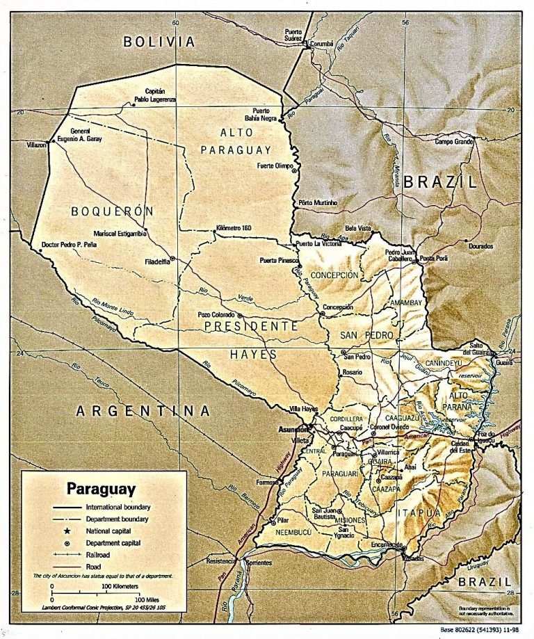 ⊛ Mapa de Paraguay 🥇 Político & Físico Grande Para Imprimir 2022