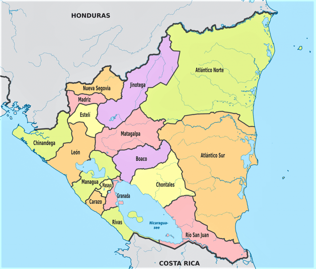mapa politico nicaragua departamentos