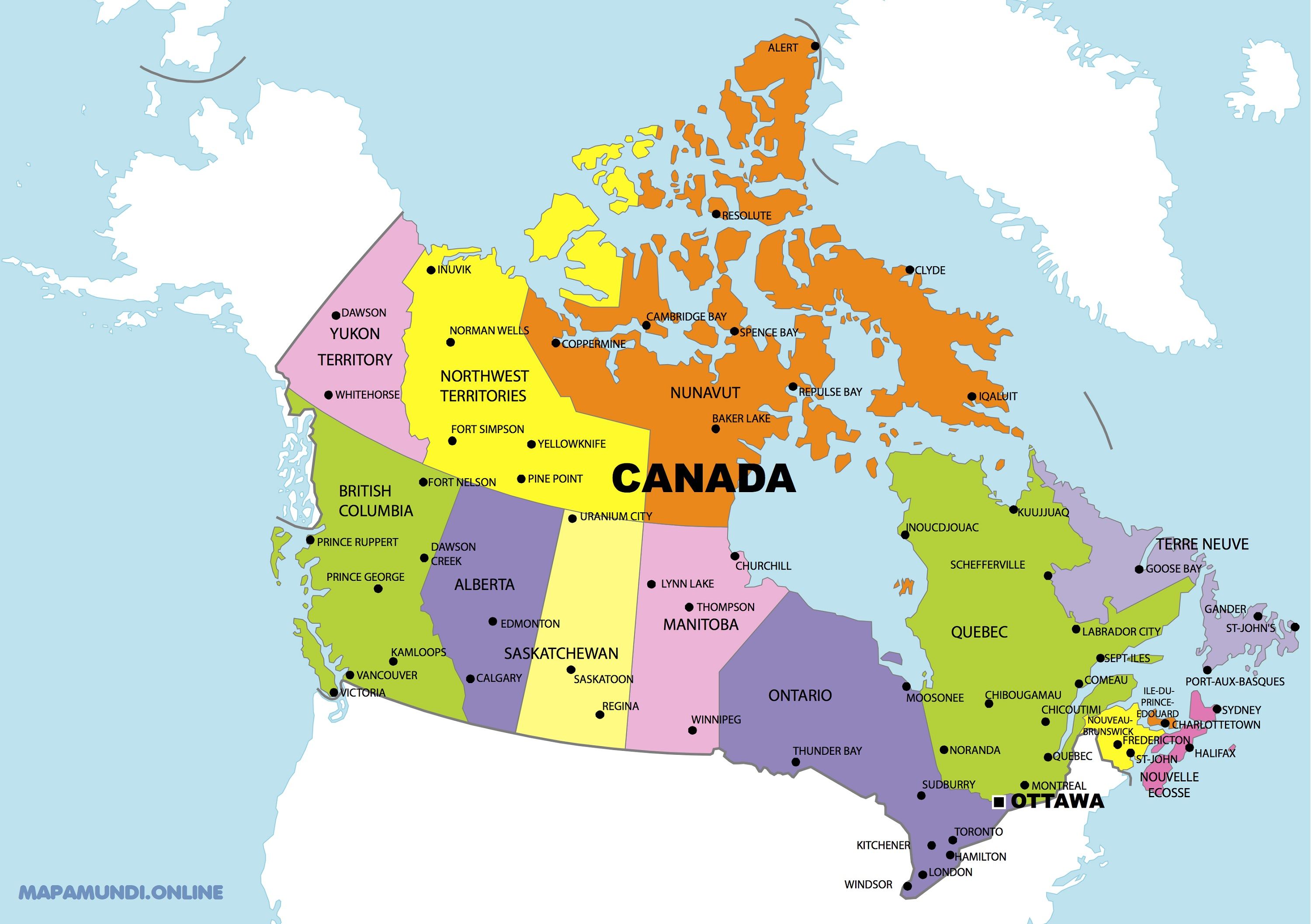 Mapa Canada Politico Con Nombres 