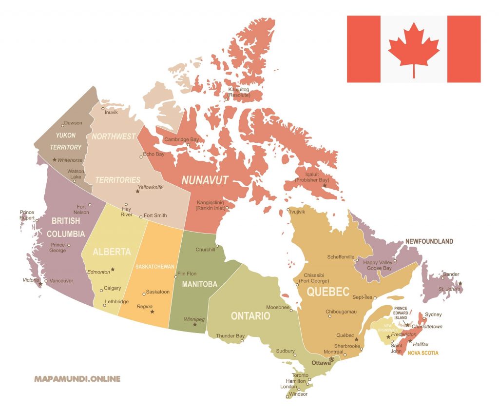 mapa politico canada division territorial provincias