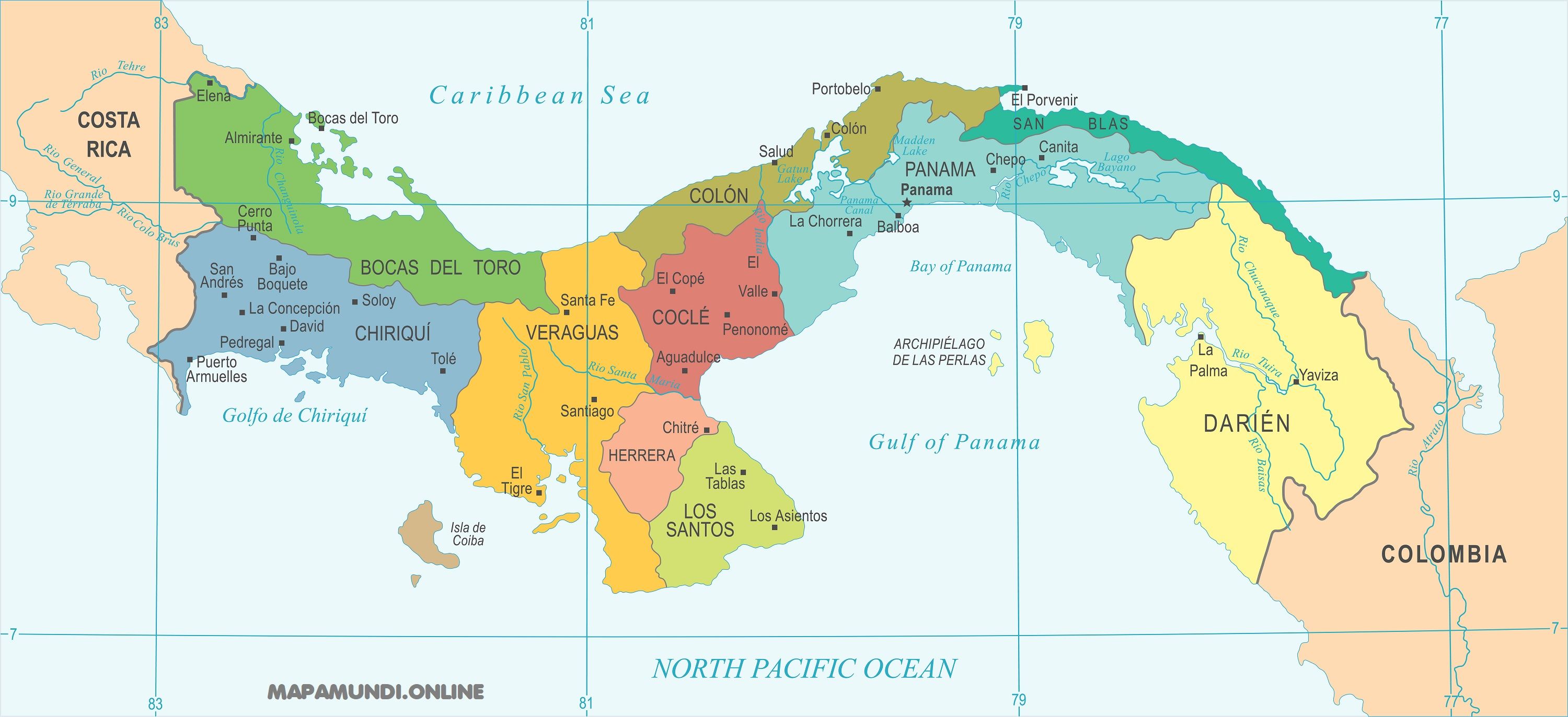 ⊛ Mapa de Panamá 🥇 Político & Físico Para Imprimir | Colorear | 2022