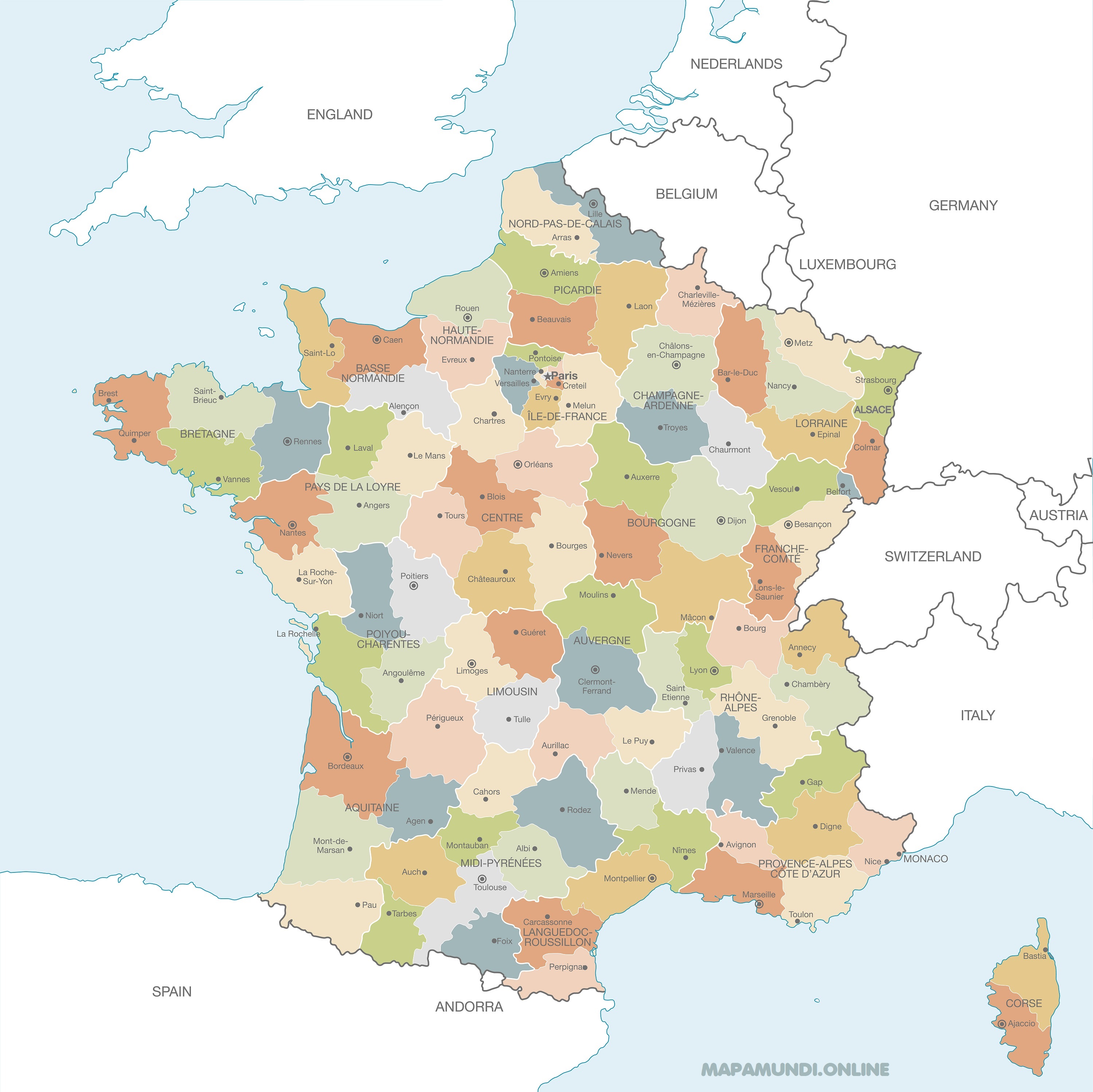 mapa fisico de francia para imprimir