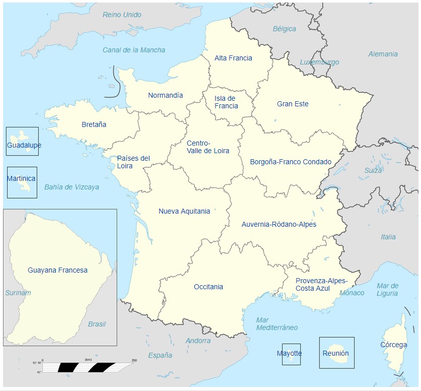 mapa regiones francia español