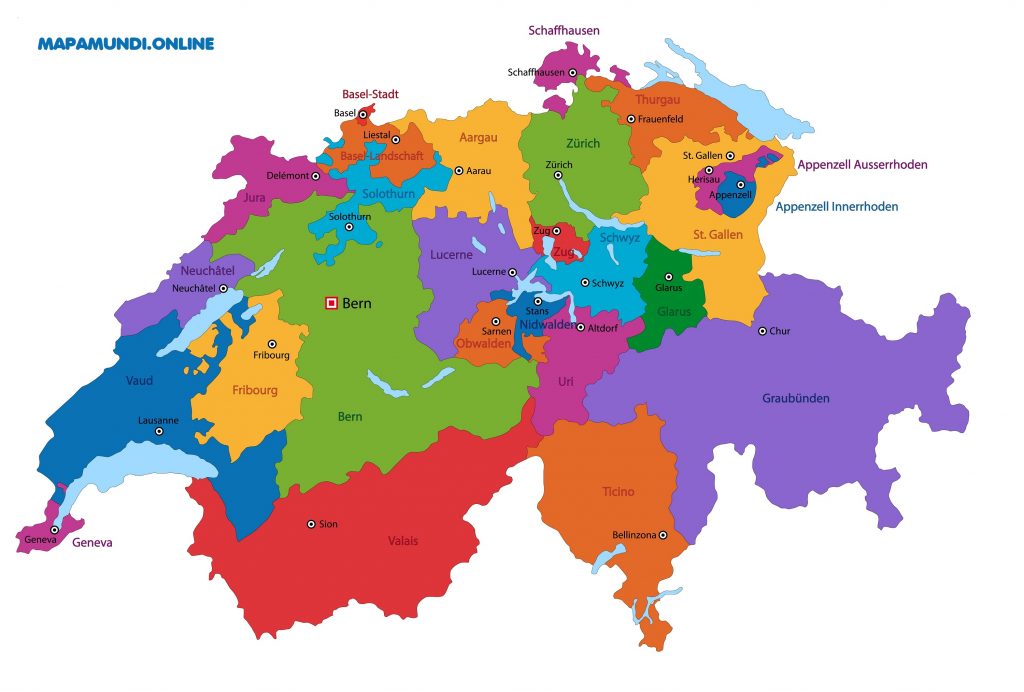 mapa regiones suiza division politica 