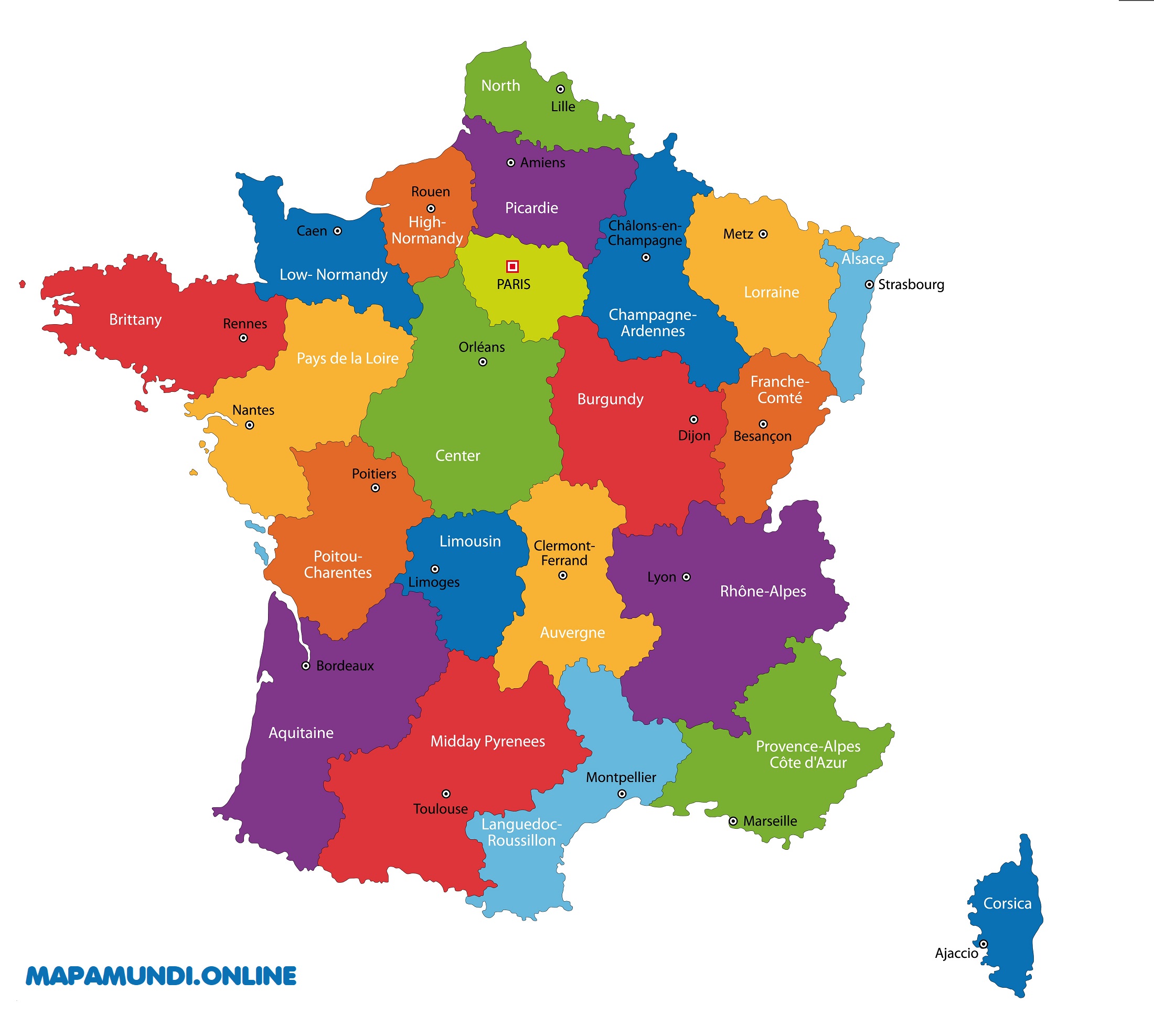 ⊛ Mapa De Francia ·🥇 Político And Físico Para Imprimir Colorear 6411