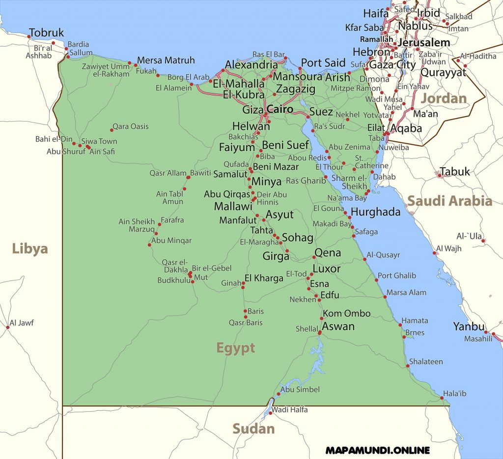 mapa egipto nombres ciudades