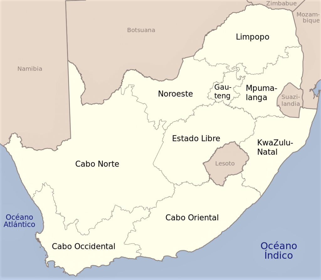 mapa sudafrica con nombres en español
