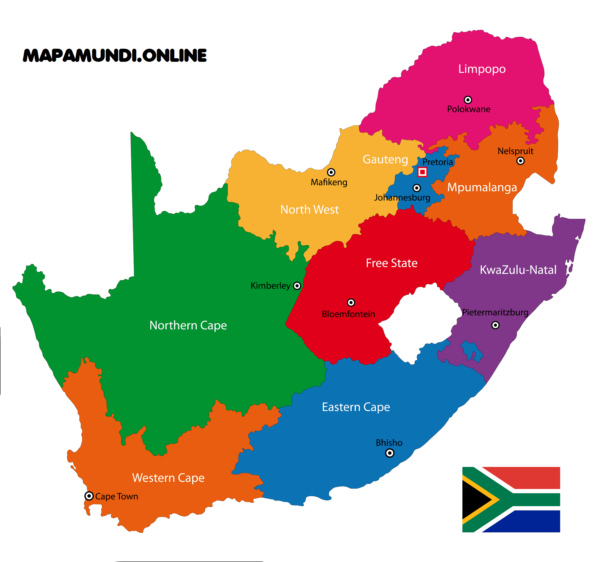 ⊛ Mapa de Sudáfrica | Político & Físico ▷ Para Imprimir HD · 2023