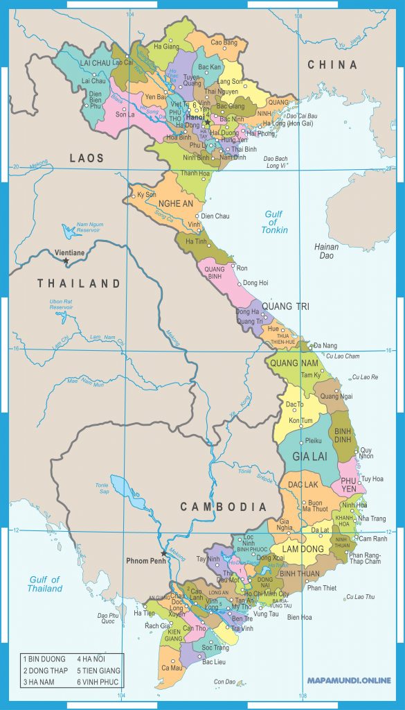mapa politico vietnam para imprimir