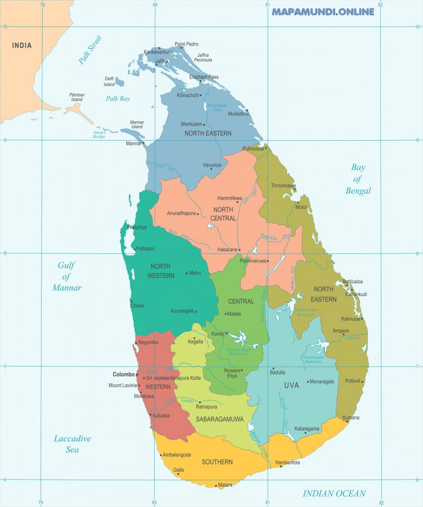 mapa politico sri lanka