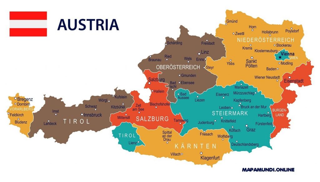 mapa de austria con nombres de ciudades plano politico