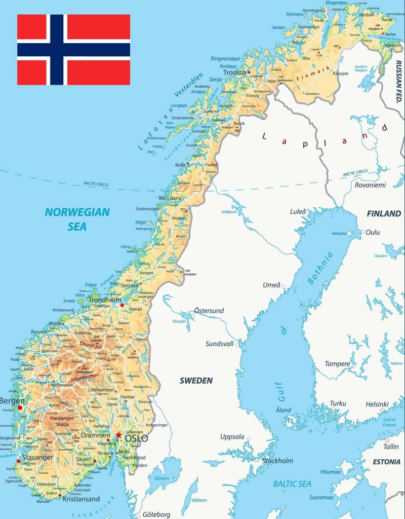 mapa noruega fisico con nombres