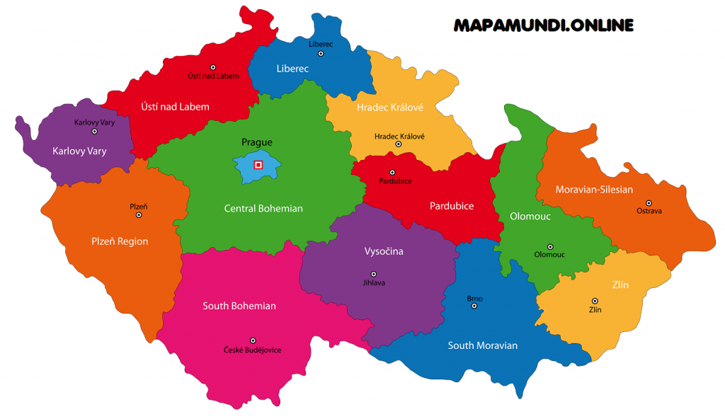 mapa regiones republica checa y capitales