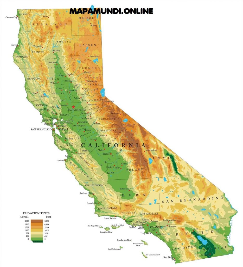 mapa california fisico