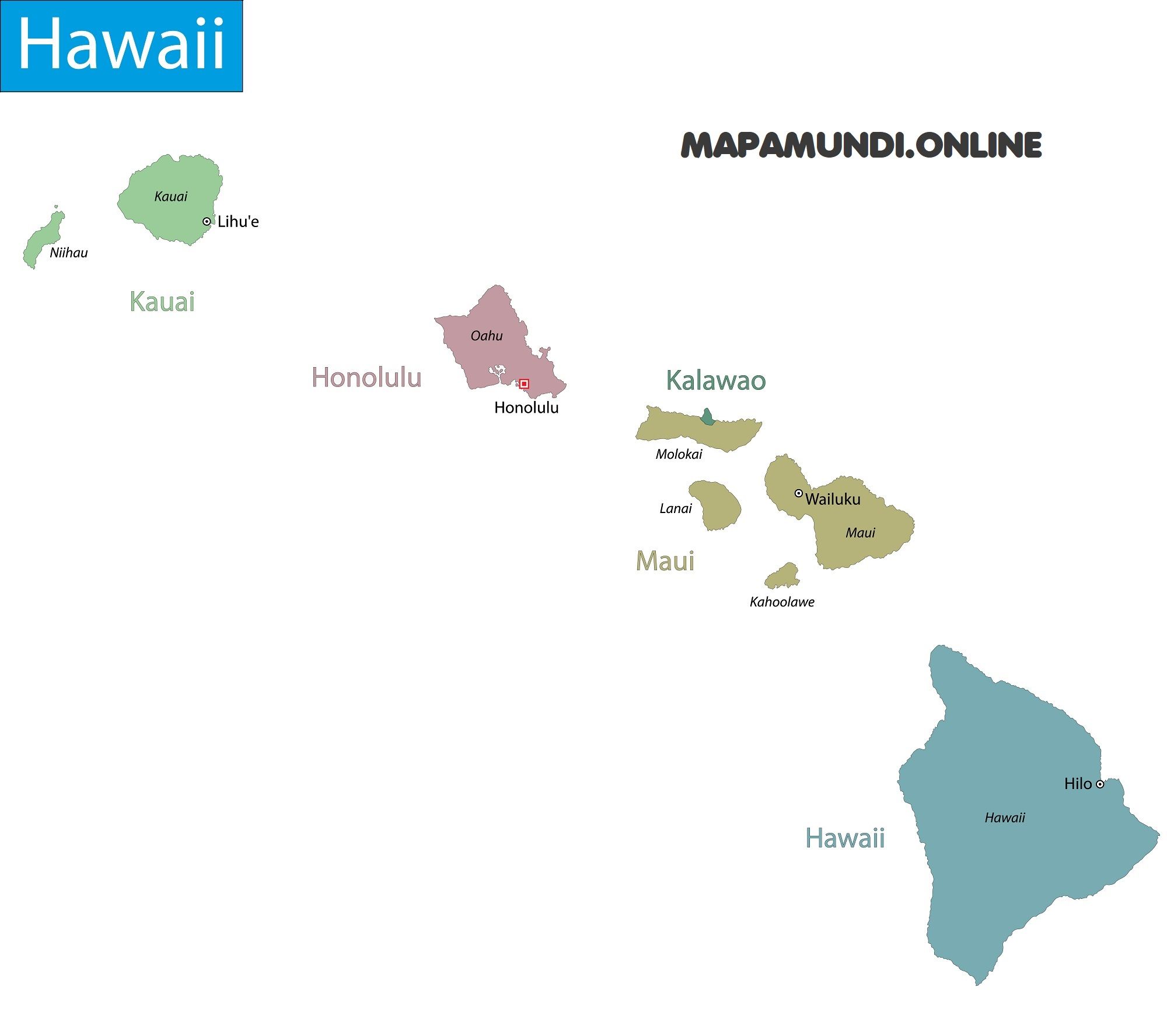 Sumergir Comerciante Animado ⊛ Mapa de Hawaii 🥇 Político y Físico ▷ Imágenes HD | 2023